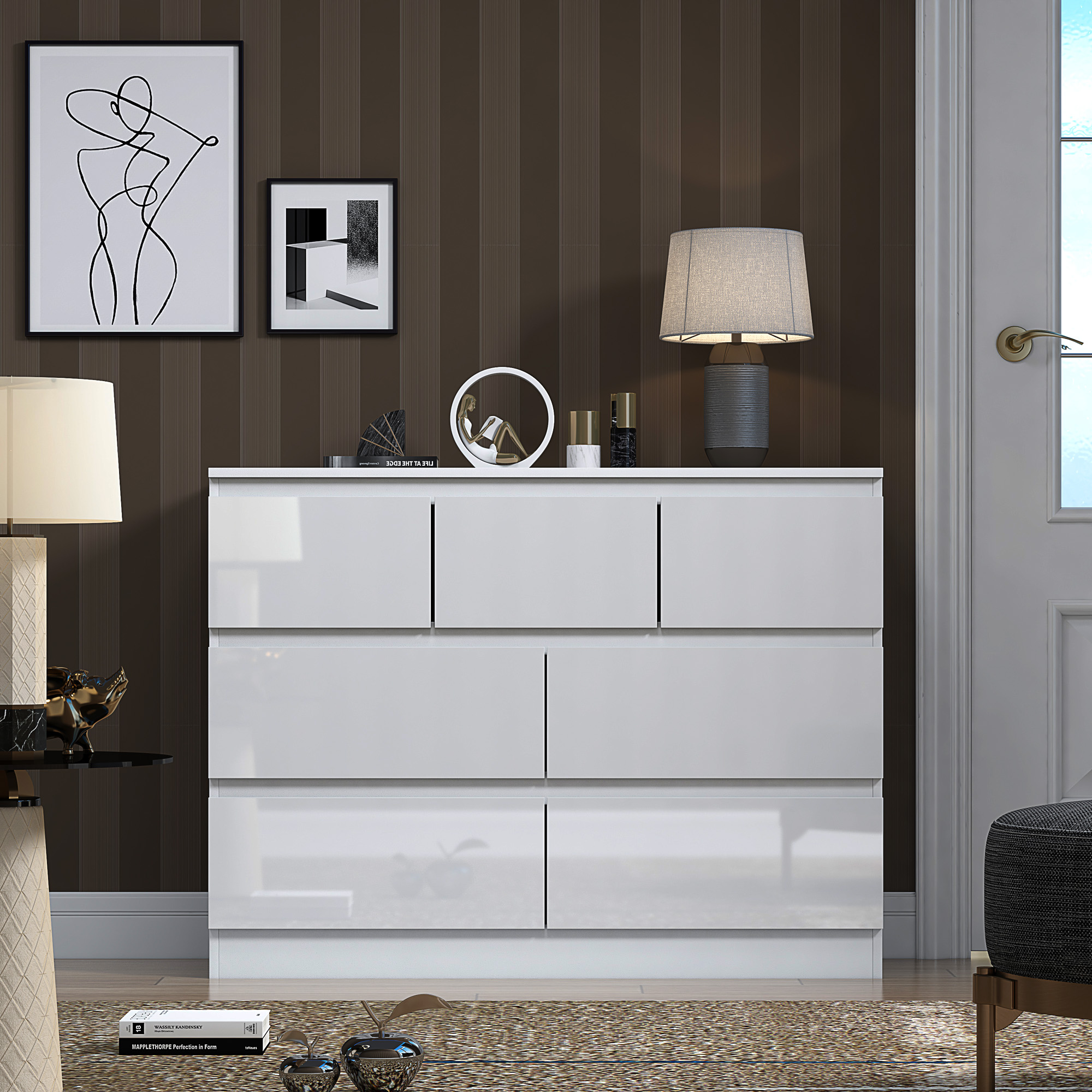 Stora 7 Drawer Chest Of Drawers White Gloss | FWStyle