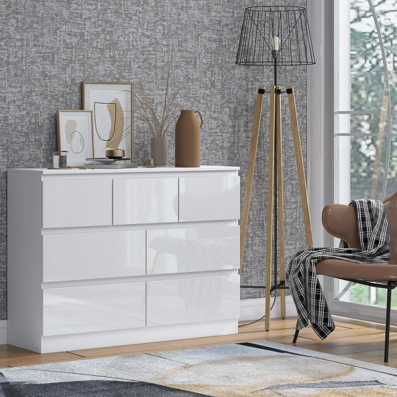 Stora 7 Drawer Chest Of Drawers White Gloss | FWStyle